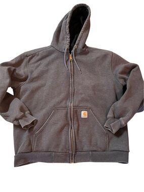 Carhartt Gray Full-Zip Hooded Sweatshirt with Full Zipper. Large.